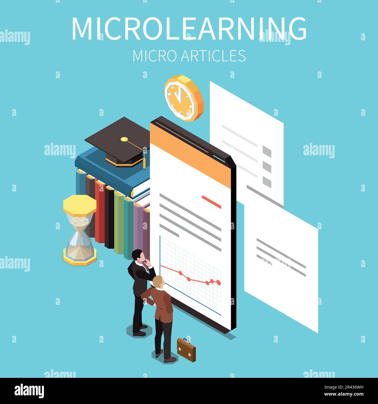 Microlearning isometric concept with micro articles trend vector illustration Stock Vector