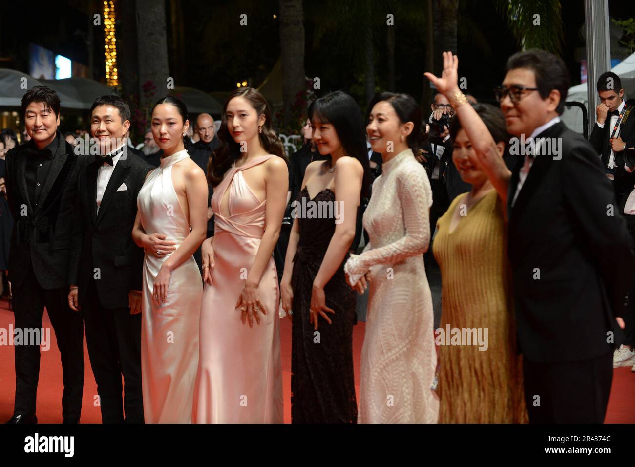 May 25, 2023, CANNES, France: CANNES, FRANCE - MAY 25: (L-R) Director Song Kang-ho, Jang Young-nam, Park Jeong-su, Lim Su-jeong, Kim Ji-woon, Krystal Jung, Jeon Yeo-Been and Oh Jung-se attend the ''Cobweb (Dans La Toile)'' red carpet during the 76th annual Cannes film festival at Palais des Festivals on May 25, 2023 in Cannes, France (Credit Image: © Frederick Injimbert/ZUMA Press Wire) EDITORIAL USAGE ONLY! Not for Commercial USAGE! Stock Photo