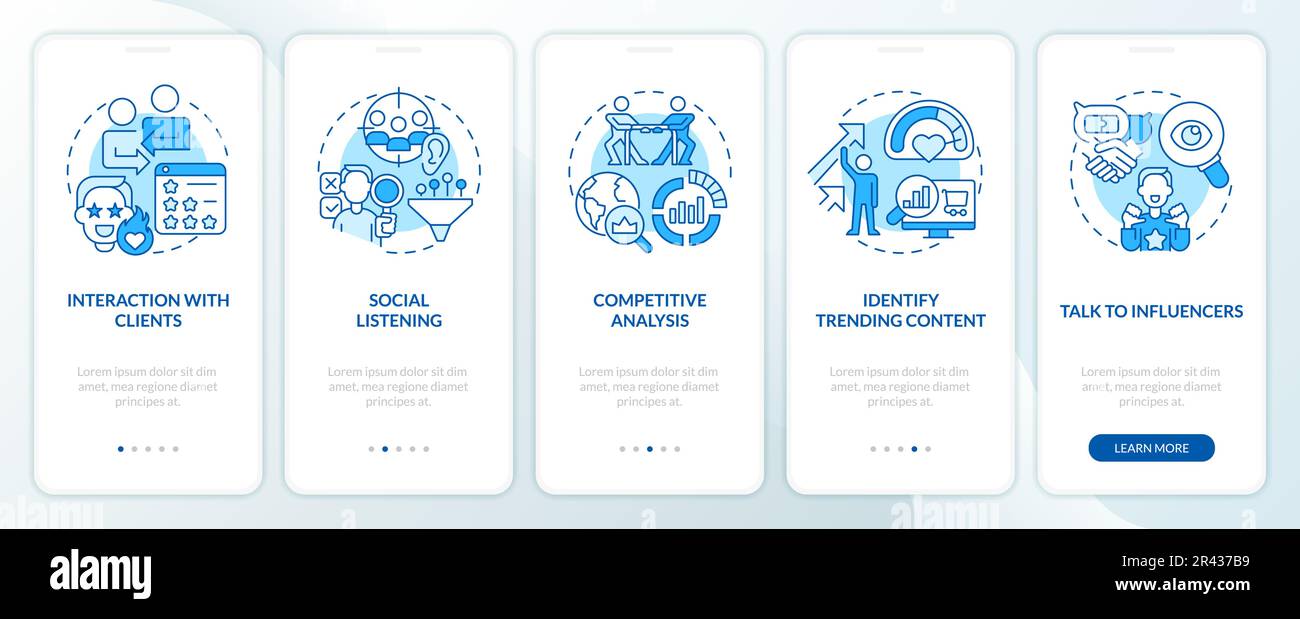 Trendspotting steps blue onboarding mobile app screen Stock Vector ...