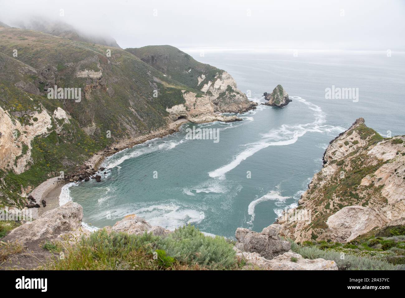 The dramatic coastline of Santa Cruz island in the Channel islands National Park, the landscape includes cliffs and the pacific ocean. Stock Photo