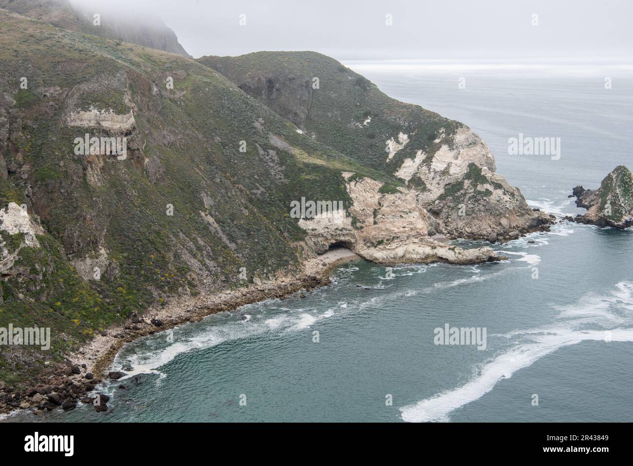 The dramatic coastline of Santa Cruz island in the Channel islands National Park, the landscape includes cliffs and the pacific ocean. Stock Photo