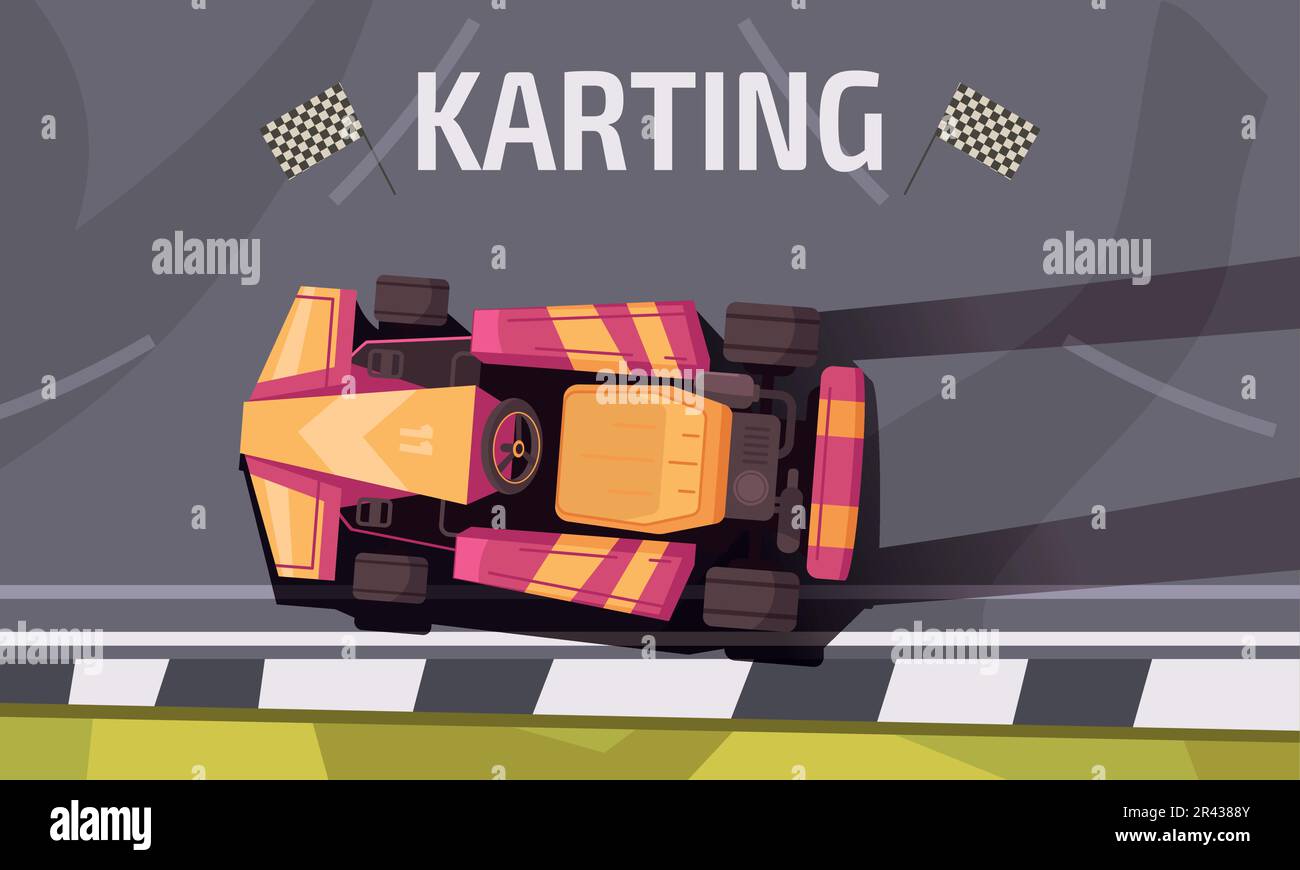 Karting cartoon concept with racing auto on track vector illustration Stock Vector