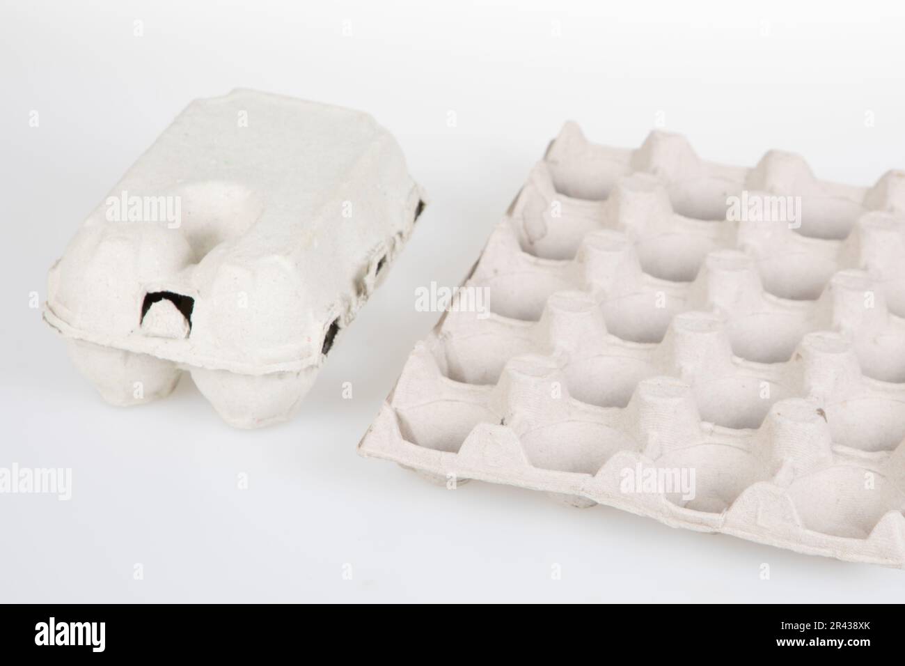 Paper egg box open tray large carton and six box recycling on white