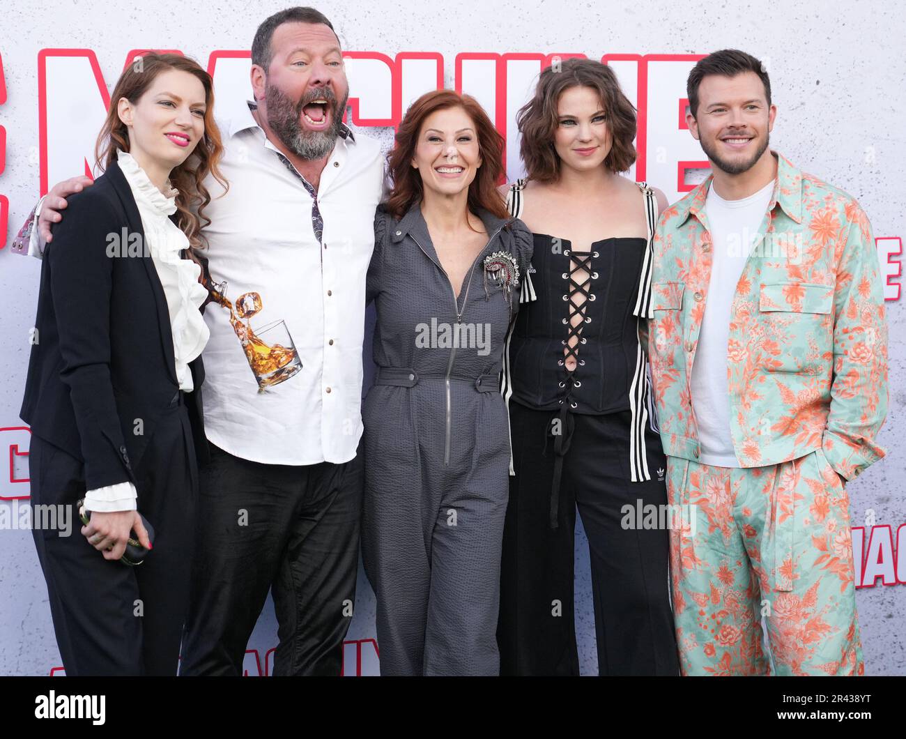 Los Angeles, USA. 25th May, 2023. (L-R) Iva Babic, Bert Kreischer, Stephanie Kurtzuba, Jess Gabor and Jimmy Tatro at the Sony Pictures' THE MACHINE Los Angeles Screening held at the Regency Village Theater in Westwood, CA on Thursday, ?May 25, 2023. (Photo By Sthanlee B. Mirador/Sipa USA) Credit: Sipa USA/Alamy Live News Stock Photo