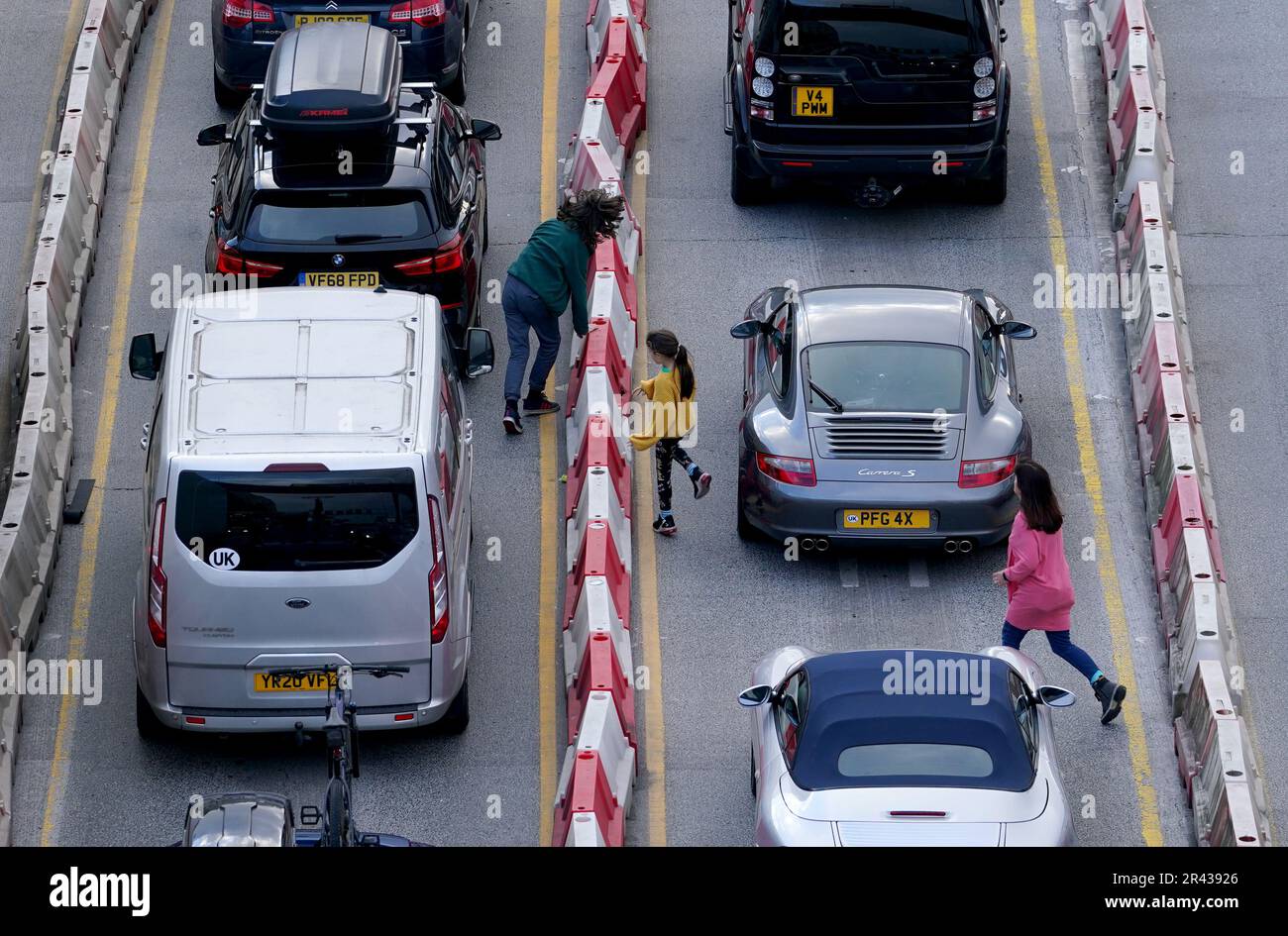 Traffic queues for ferries at the Port of Dover in Kent as the getaway