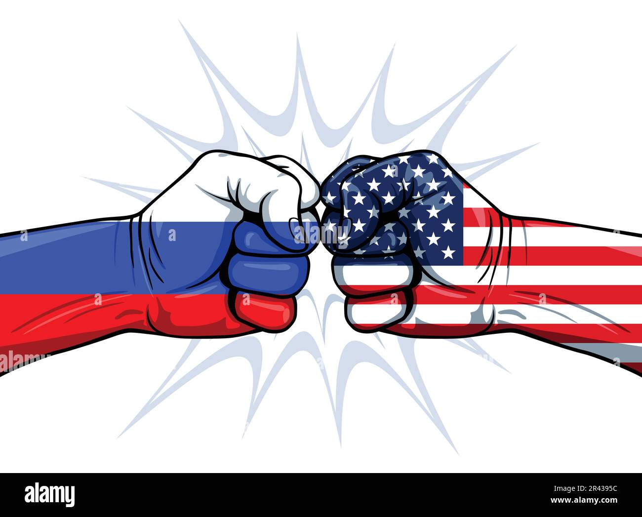 usa russia war conflict tension punching fist concept flag side view illustration vector on white background Stock Vector