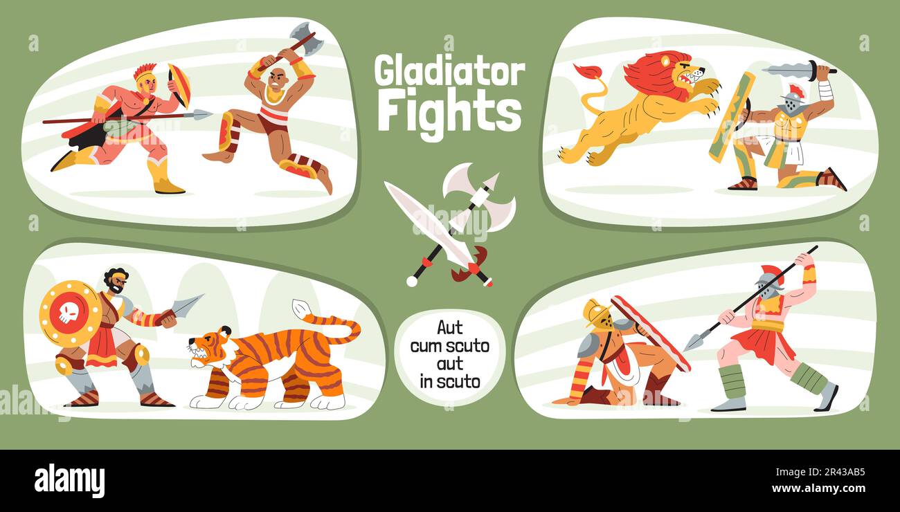 Gladiator fights flat infographic composition with editable text ...