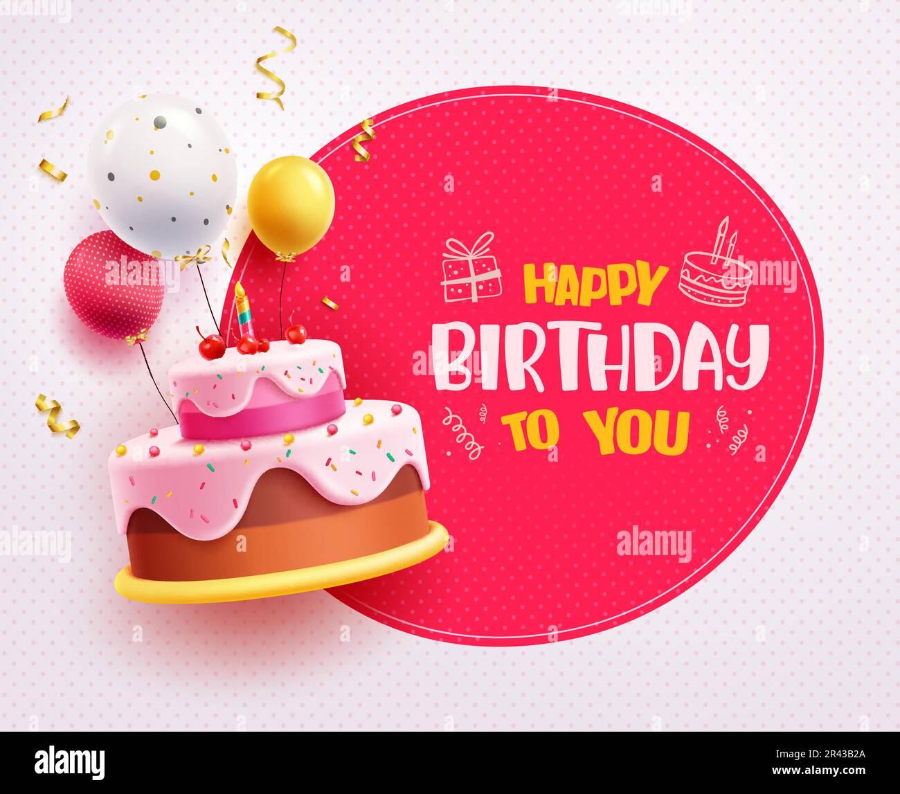 Happy birthday text vector design. Birthday cake and balloon with happy ...