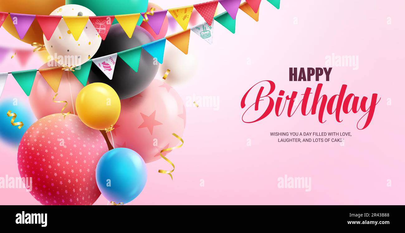 Happy birthday text set vector design. Birthday decoration with