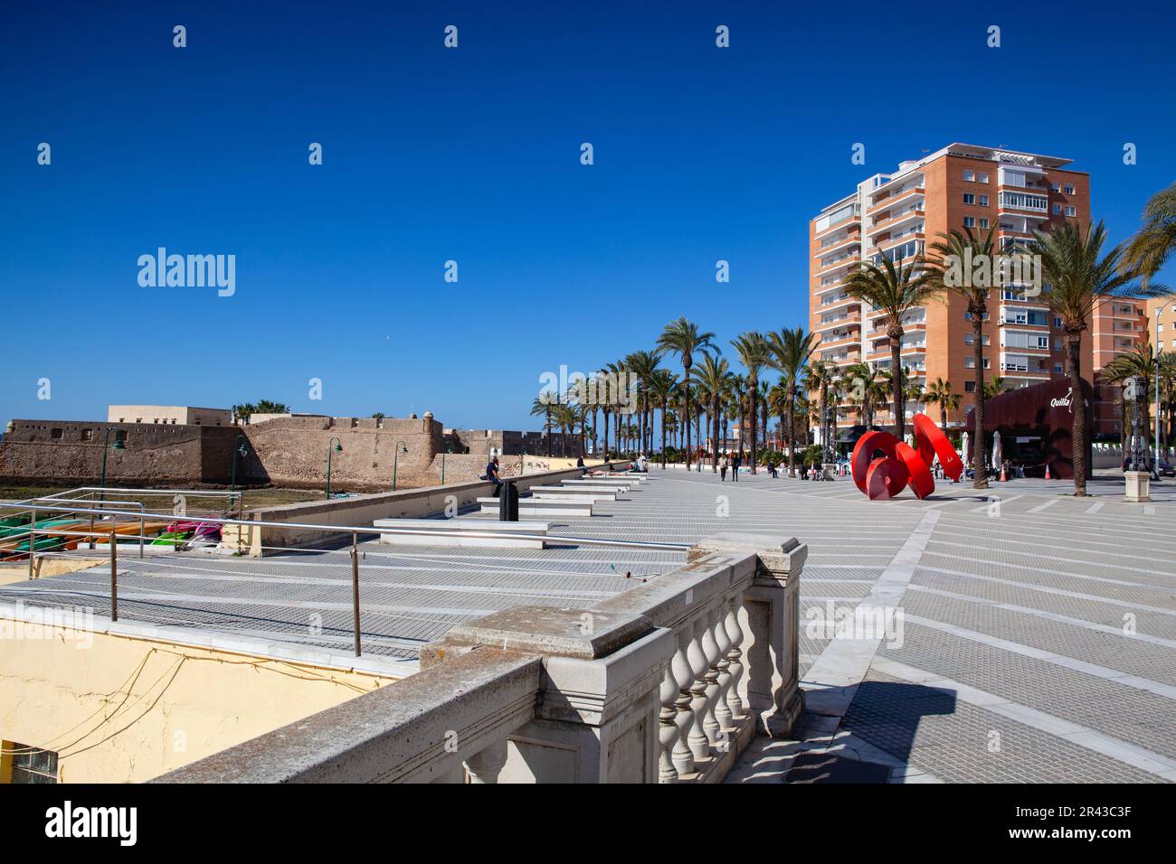 Cadiz, Spain - February 7,2022: On the Promenade Paseo Canalejas, Cadiz, Andalusia, Spain. The place is perfect for romantic walk! Stock Photo