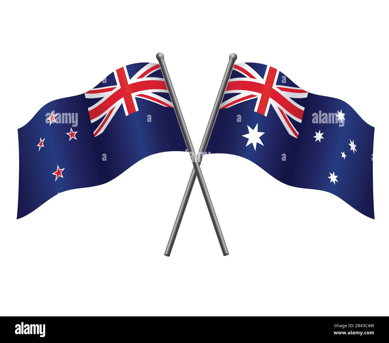 New zealand and Australia flags in relationship alliance or versus crossed vector isolated on