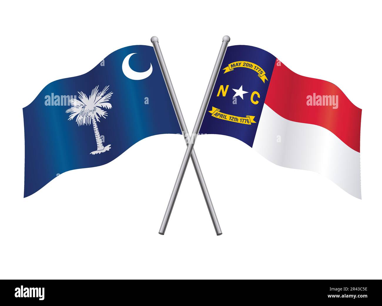 North and South Carolina flags in relationship alliance or versus