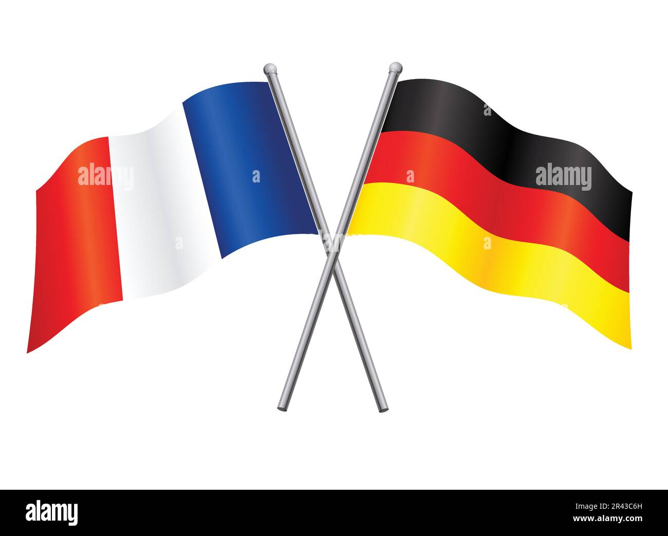 germany and france flags in relationship alliance or versus crossed vector isolated on white background Stock Vector
