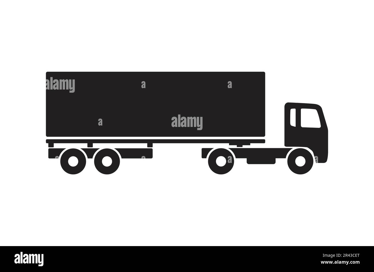 simple semi trailer flat nose container truck articulated black silhouette side view icon symbol vector isolated on white background Stock Vector