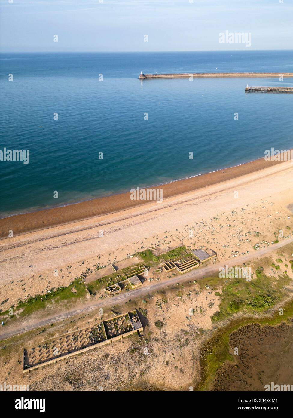 aerial view of tide mills, a derelict village in East Sussex close to Newhaven, abandoned in 1939 Stock Photo