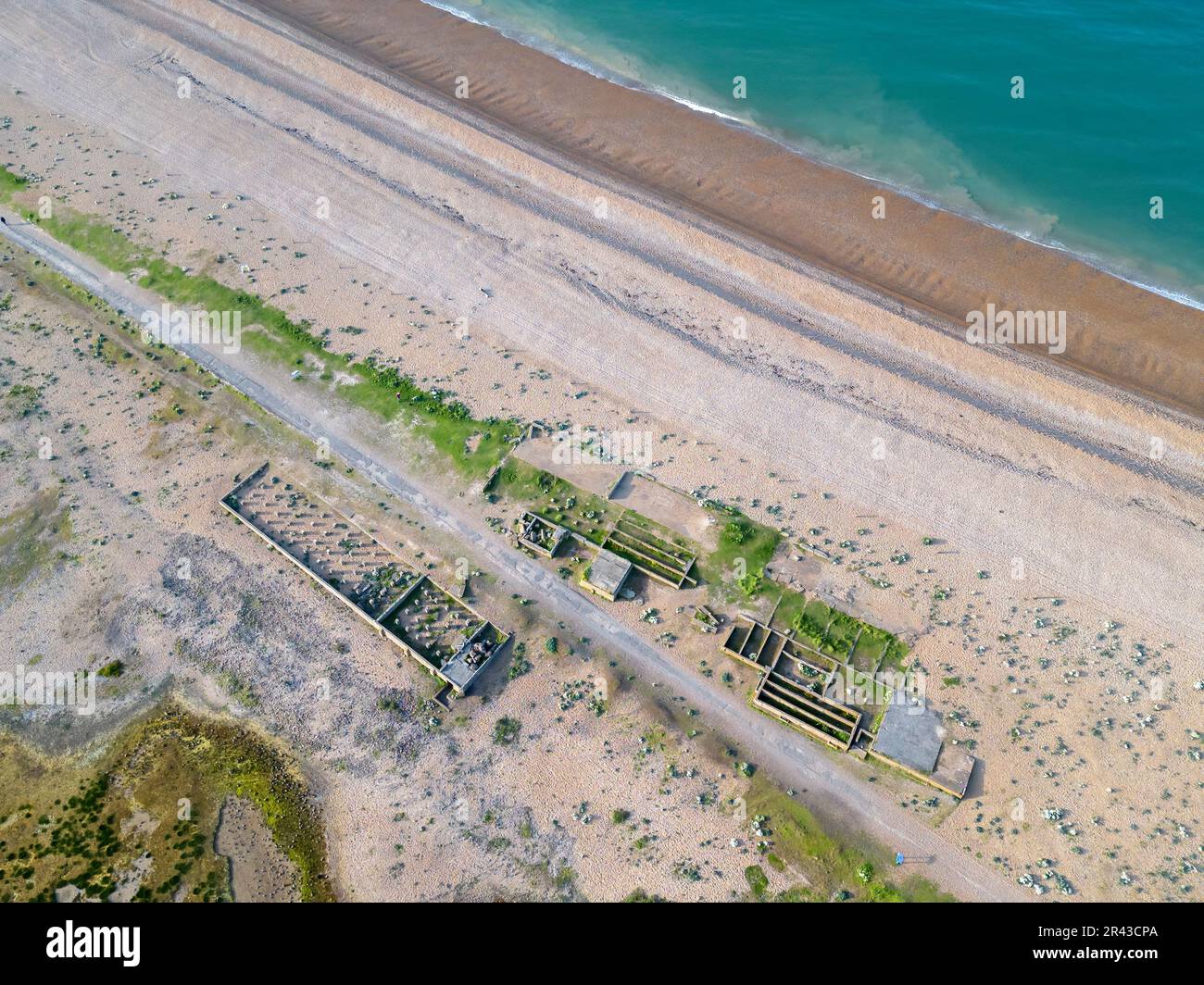 aerial view of tide mills, a derelict village in East Sussex close to Newhaven, abandoned in 1939 Stock Photo