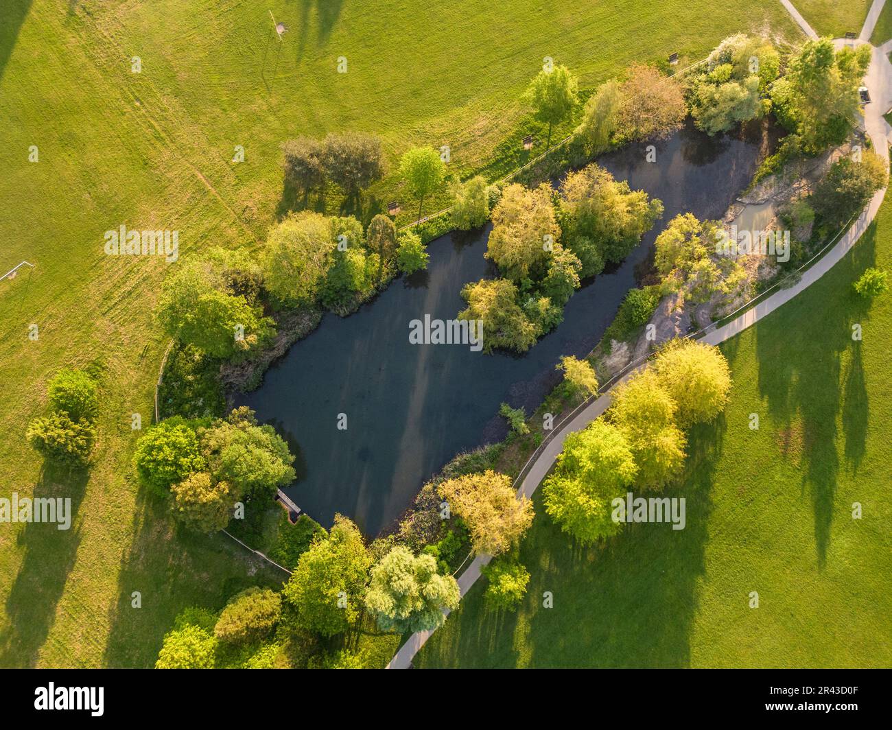 aerial view of horsham , horsham park and lake in west sussex Stock Photo