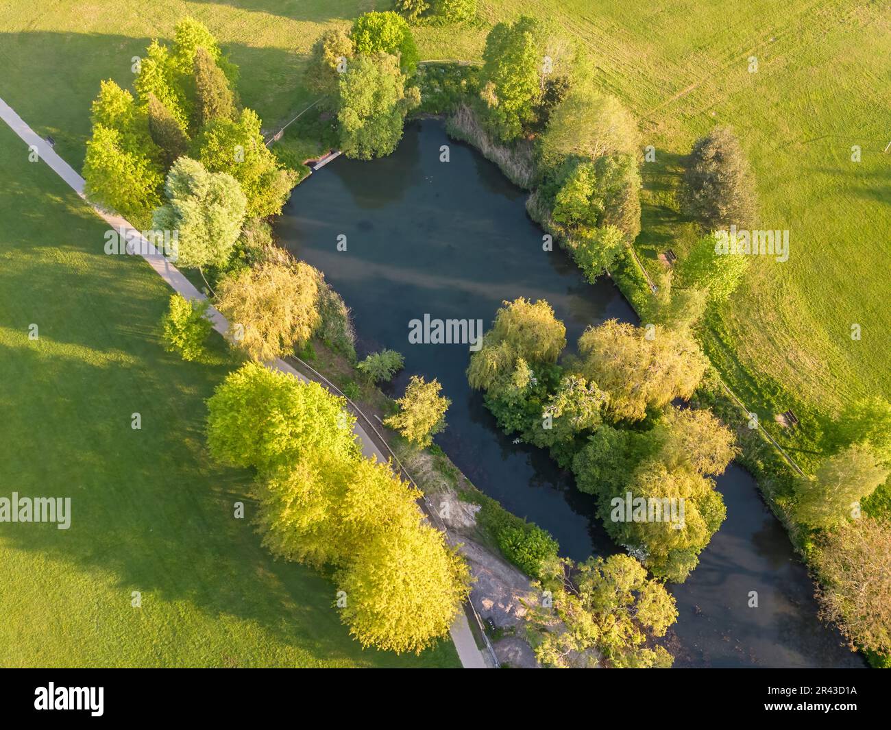 aerial view of horsham , horsham park and lake in west sussex Stock Photo