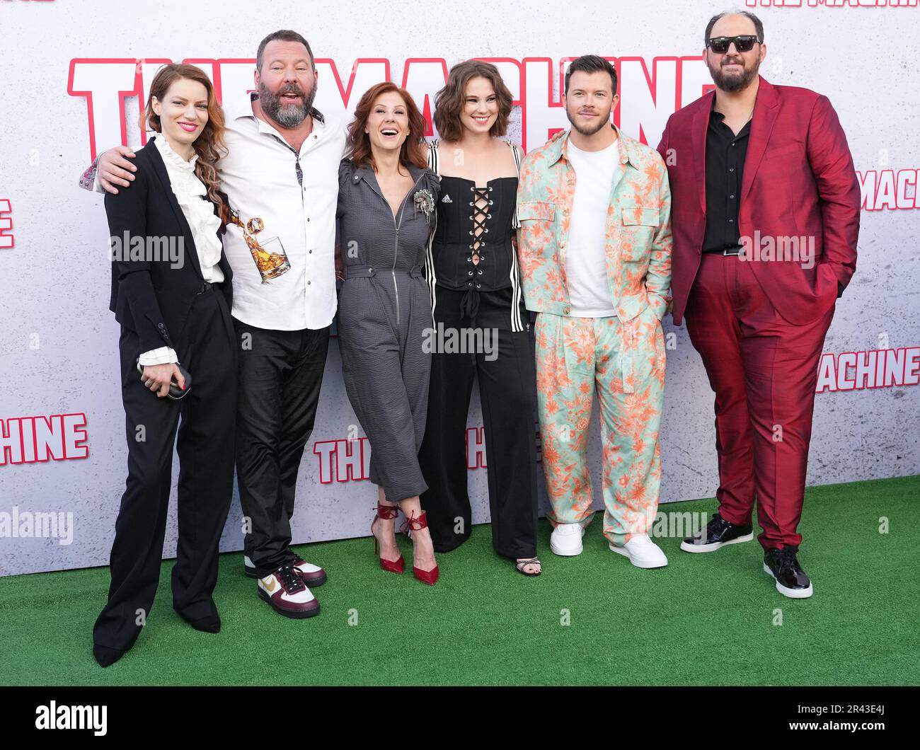 Los Angeles, USA. 25th May, 2023. (L-R) Iva Babic, Bert Kreischer, Stephanie Kurtzuba, Jess Gabor, Jimmy Tatro and Peter Atencio at the Sony Pictures' THE MACHINE Los Angeles Screening held at the Regency Village Theater in Westwood, CA on Thursday, ?May 25, 2023. (Photo By Sthanlee B. Mirador/Sipa USA) Credit: Sipa USA/Alamy Live News Stock Photo