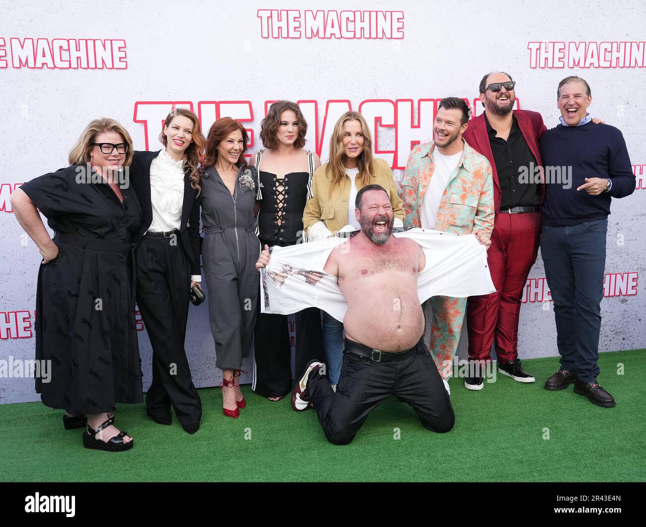 Los Angeles, USA. 25th May, 2023. (L-R) Judi Marmel, Iva Babic, Stephanie Kurtzuba, Jess Gabor, Mary Parent, Bert Kreischer, Jimmy Tatro, Peter Atencio and Josh Grodearrives at the Sony Pictures' THE MACHINE Los Angeles Screening held at the Regency Village Theater in Westwood, CA on Thursday, ?May 25, 2023. (Photo By Sthanlee B. Mirador/Sipa USA) Credit: Sipa USA/Alamy Live News Stock Photo