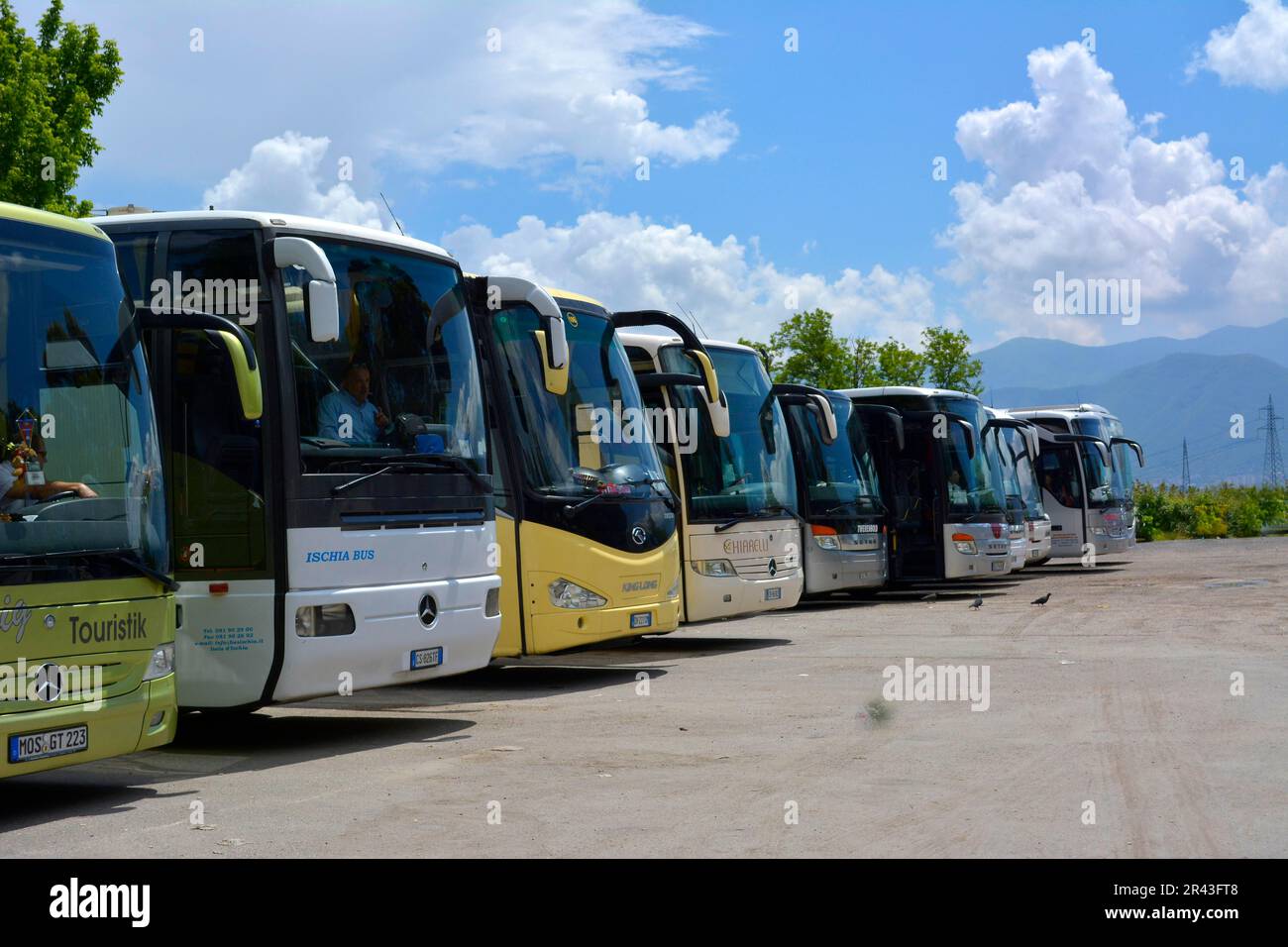 Italy, Italia, Pompei Bus parking, scavi archeologici di Pompei Stock Photo