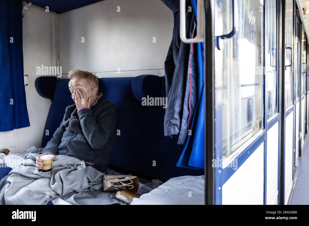 Deventer, The Netherlands. May 26, 2023. Passenger on board the new night train that runs