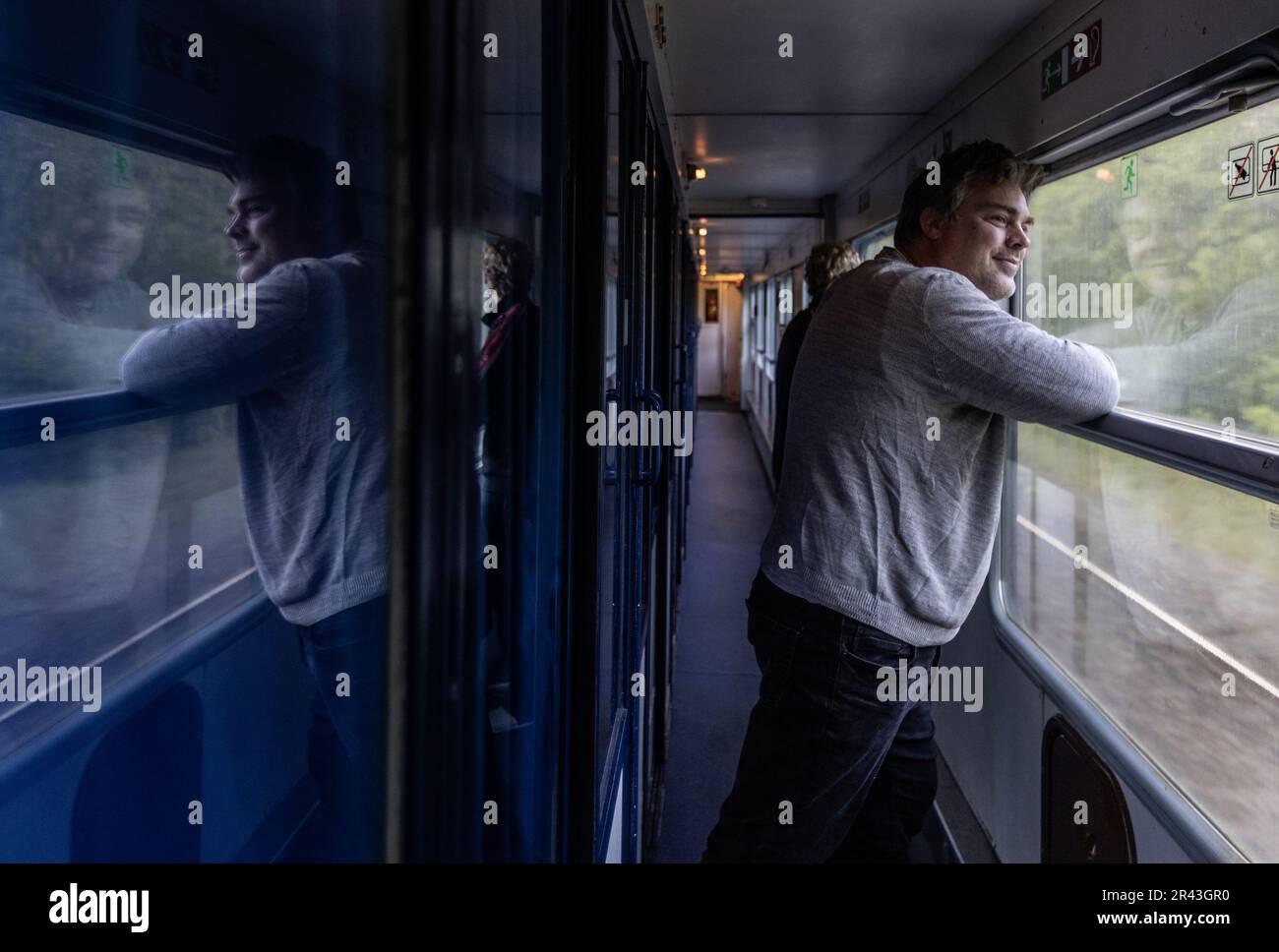 Deventer, The Netherlands. May 26, 2023. Passenger on board the new night train that runs