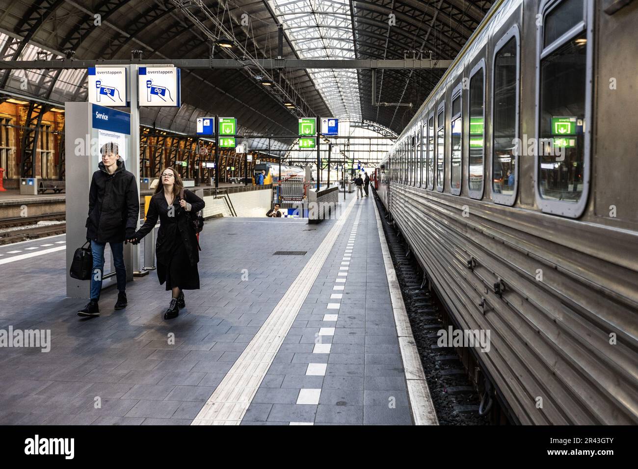 Amsterdam, The Netherlands. May 26, 2023. Passengers on the platform for the new night train