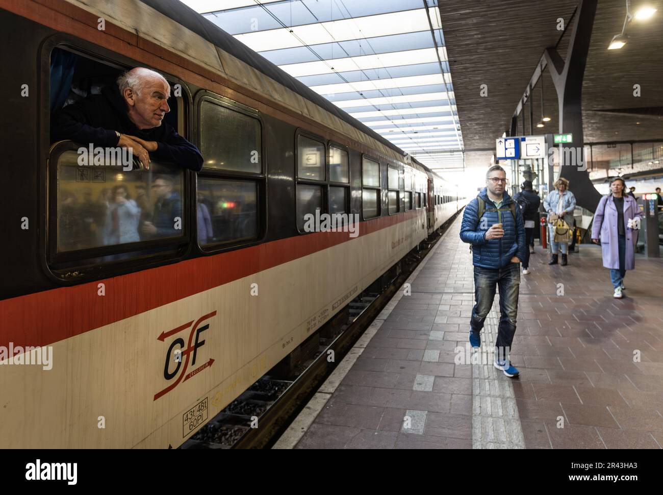 Rotterdam, The Netherlands. May 26, 2023. Passenger on board the new night train that runs