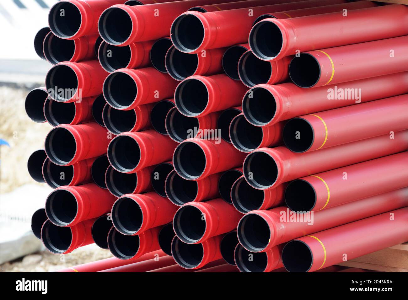 Sewerage construction material: stack of plastic pipes Stock Photo - Alamy