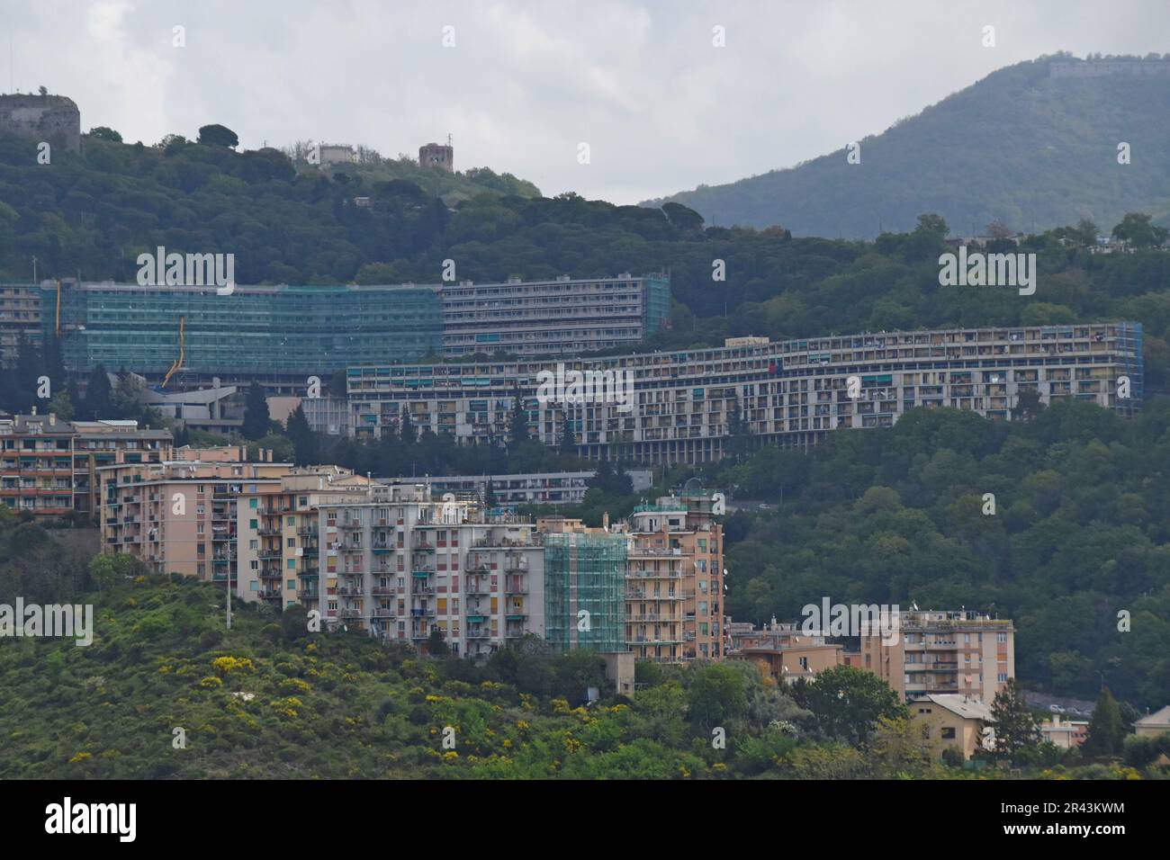 A view of the cityscape in Genoa, Italy, with the Biscione Housing ...