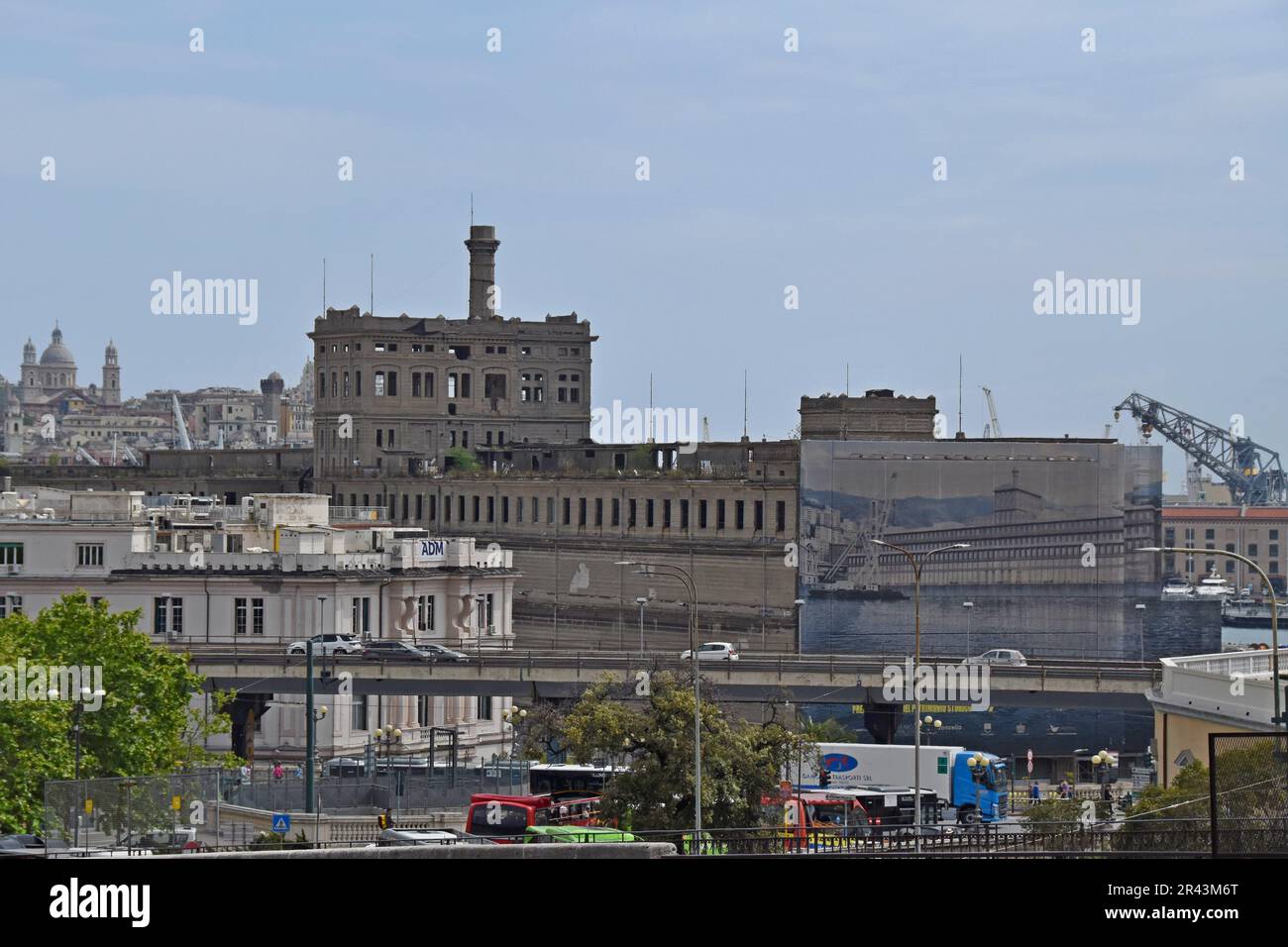 The Hennebique grain silos, a derelict 1901 port building shortly to be redeveloped in the harbour complex of Genoa, Italy Stock Photo
