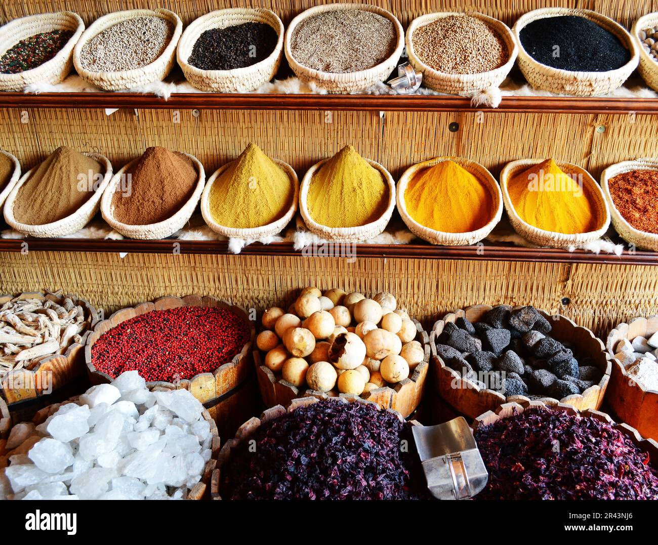 Spices in arabic store including turmeric and curry powder Stock Photo