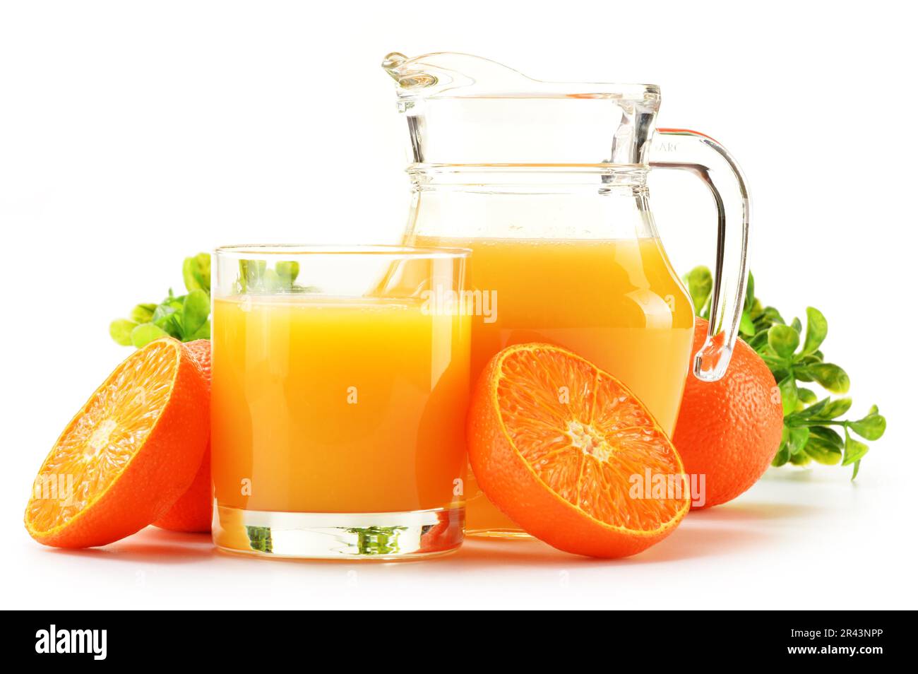 Pitcher of orange juice isolated on white Stock Photo - Alamy