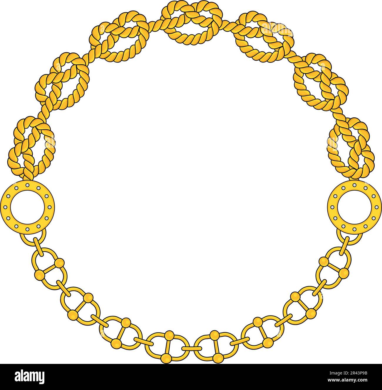 Round Chain frame. Circle chains border. Boho bracelet Stock Vector