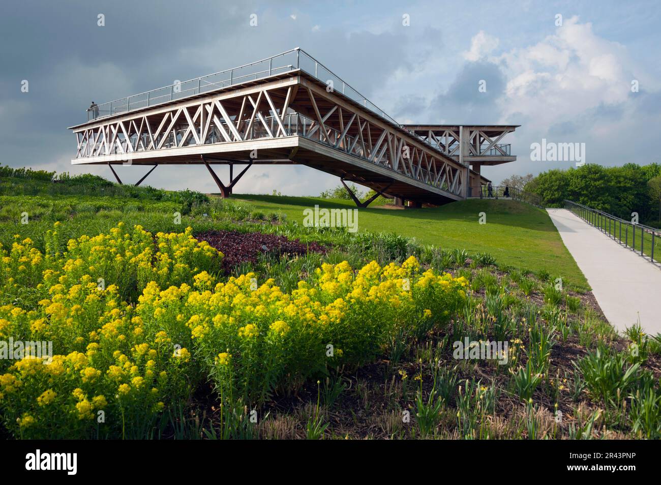 Wooden viewing platform, Ehrenbteitstein, Koblenz, Rhineland-Palatinate, Germany Stock Photo