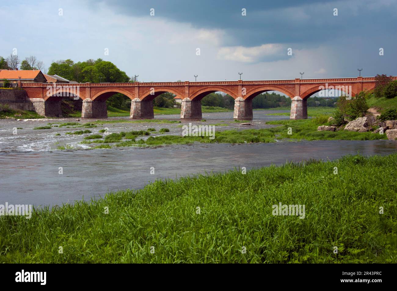 Bridge, Kuldiga, Latvia, Baltic States, Europe, Rapids, River Venta, Ventas rumba, Goldingen, Courland, Kurzeme, Brick Bridge Stock Photo