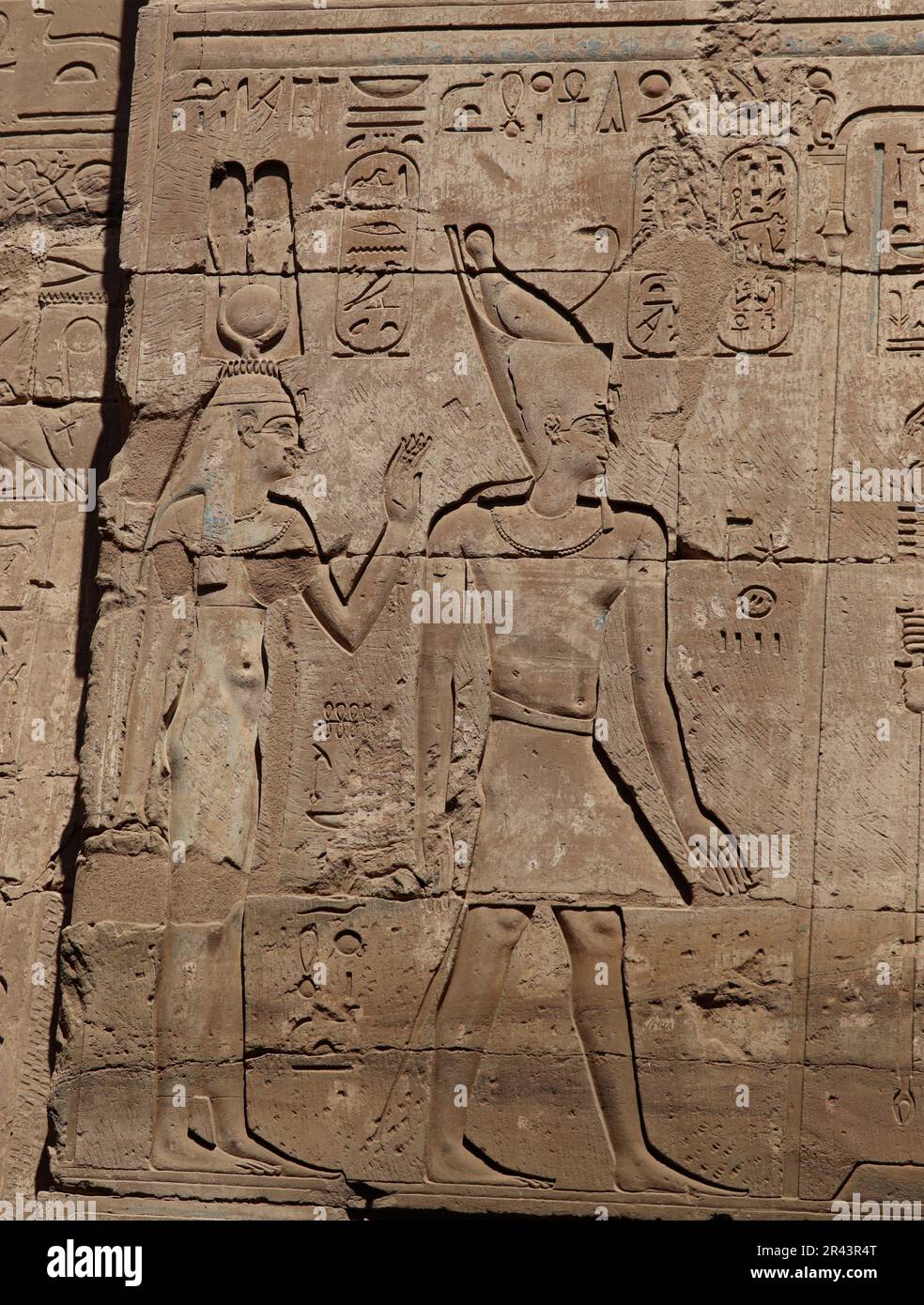 Ancient egyptian carvings and wall reliefs at Karnak temple, Luxor