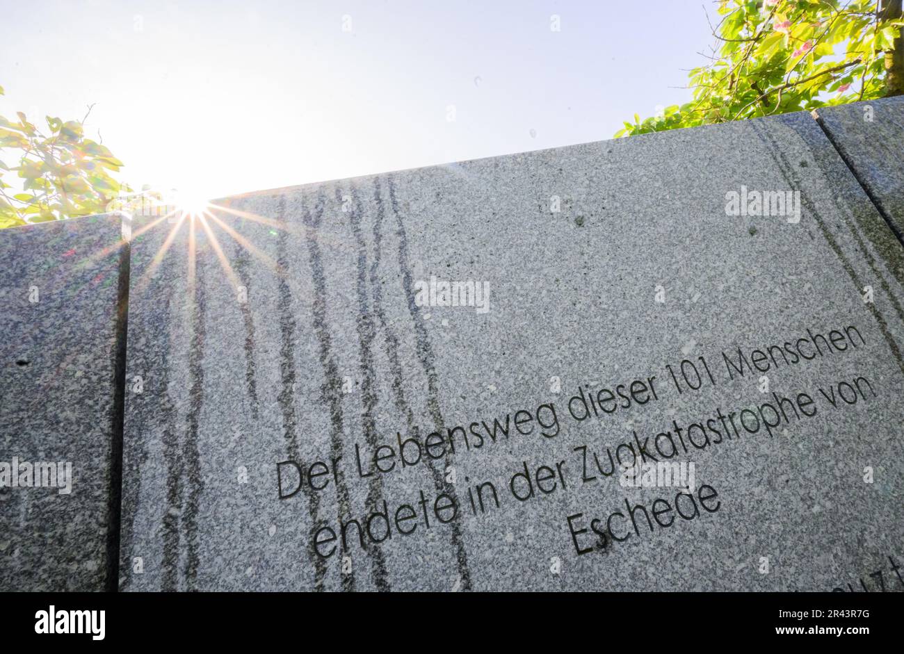 Eschede, Germany. 26th May, 2023. A concrete bridge stands in the memorial for the victims of the ICE accident at Eschede in the district of Celle. At 200 kilometers per hour, ICE 884 'Wilhelm Conrad Röntgen' crashed into a concrete bridge in Eschede on the morning of June 3, 1998. The worst rail accident in the history of the Federal Republic of Germany claimed the lives of 101 people. (to dpa-Korr 'Train accident in Eschede 25 years ago' of 26.05.2023) Credit: Julian Stratenschulte/dpa/Alamy Live News Stock Photo