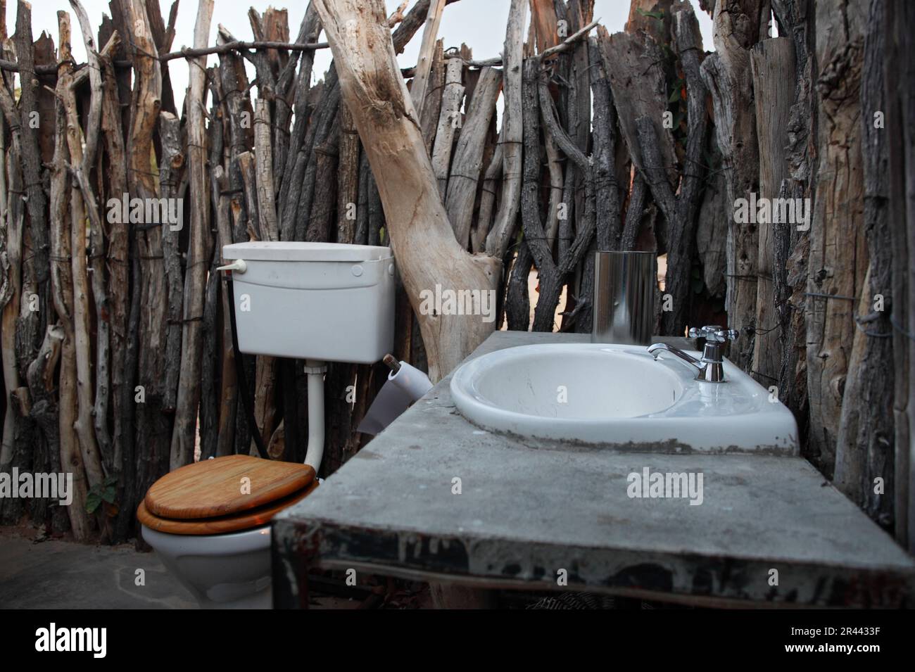 Outdoor bath, Washbasin Hand Basin, Toilet, WC, Namibia Stock Photo