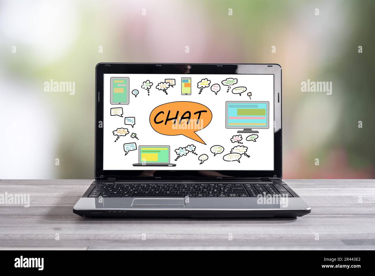 Chat concept shown on a laptop screen Stock Photo