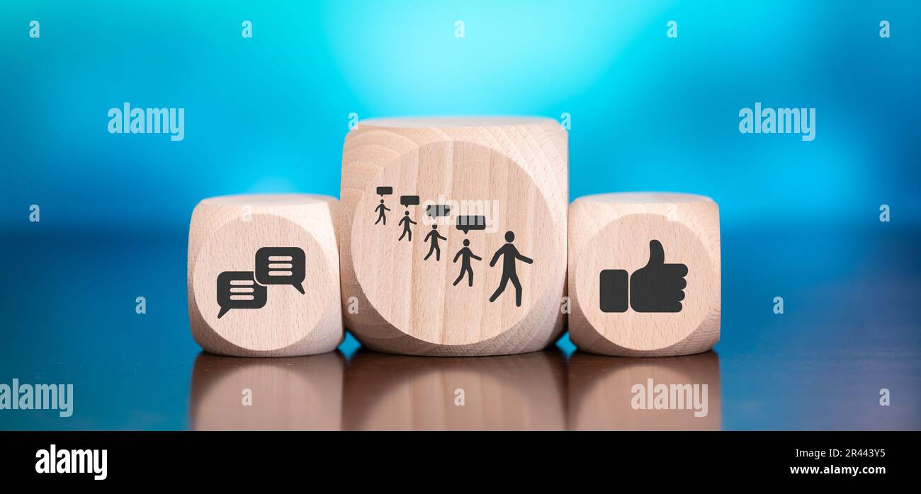 Wooden blocks with symbol of followers concept on blue background Stock ...
