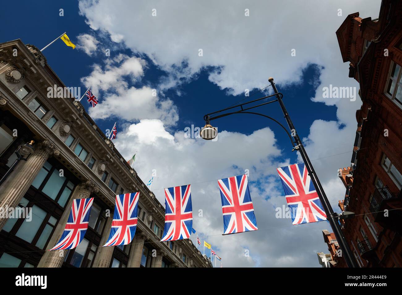 Union Jack flags proudly on display in central London Stock Photo