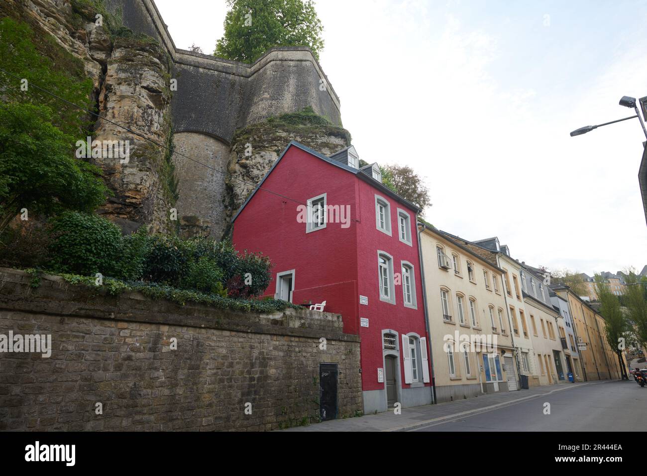 House carved into the rocks in the old town of Luxembourg Stock Photo
