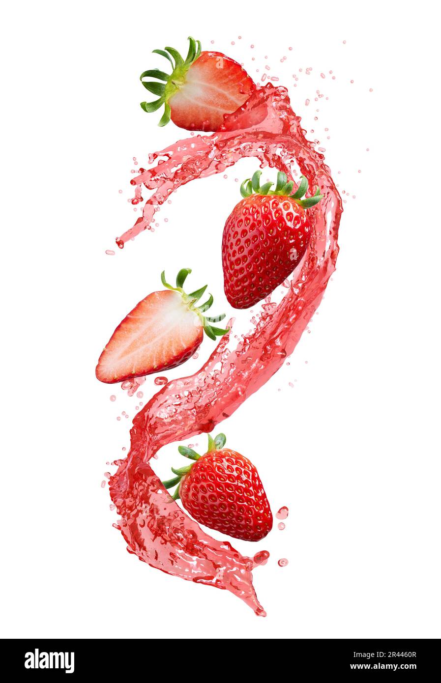 Fresh strawberry with spiral splash juice isolated on white Stock Photo