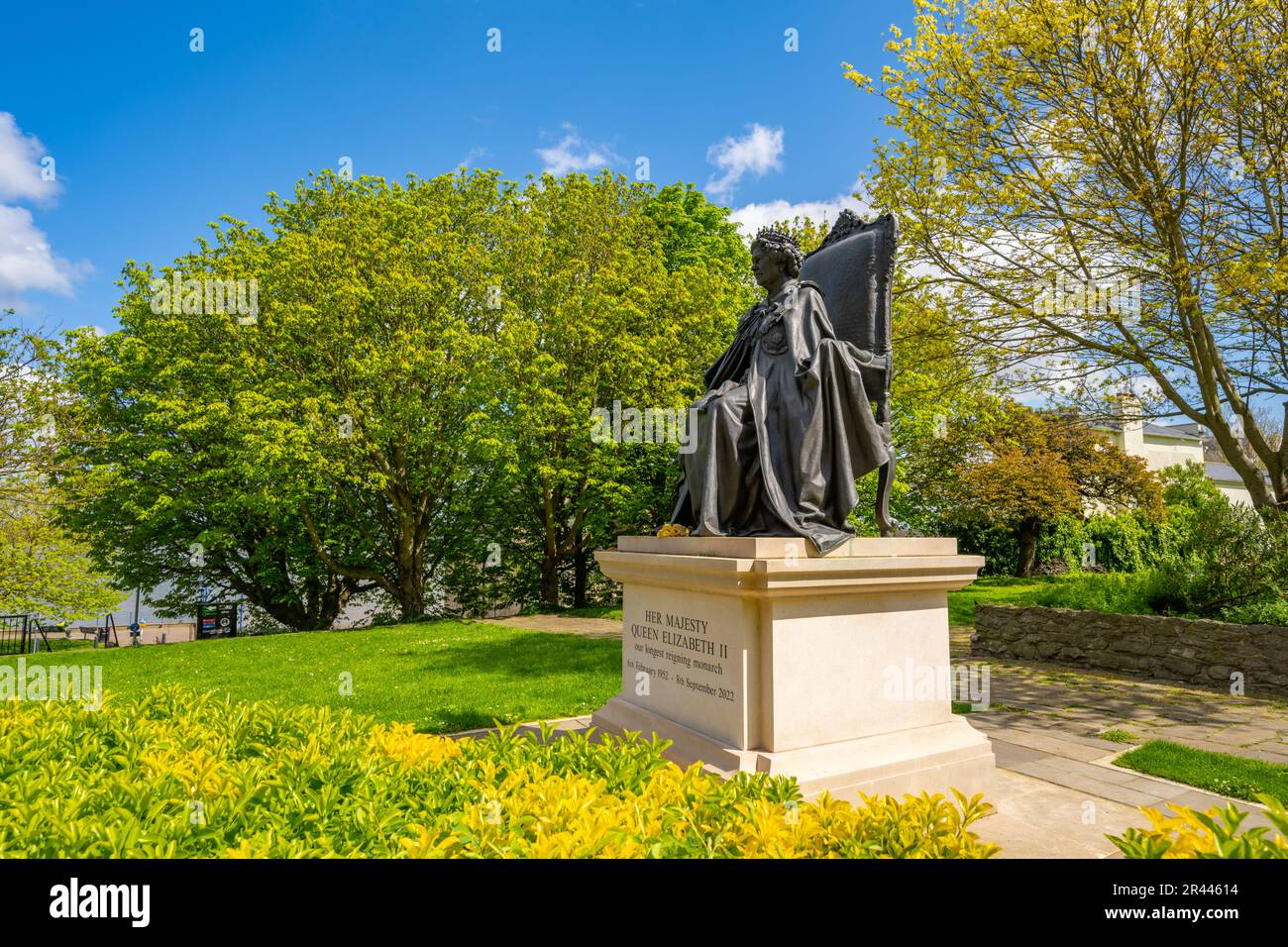 Statue of Queen Elizabeth II, Elizabeth Gardens in Gravesend Kent on a