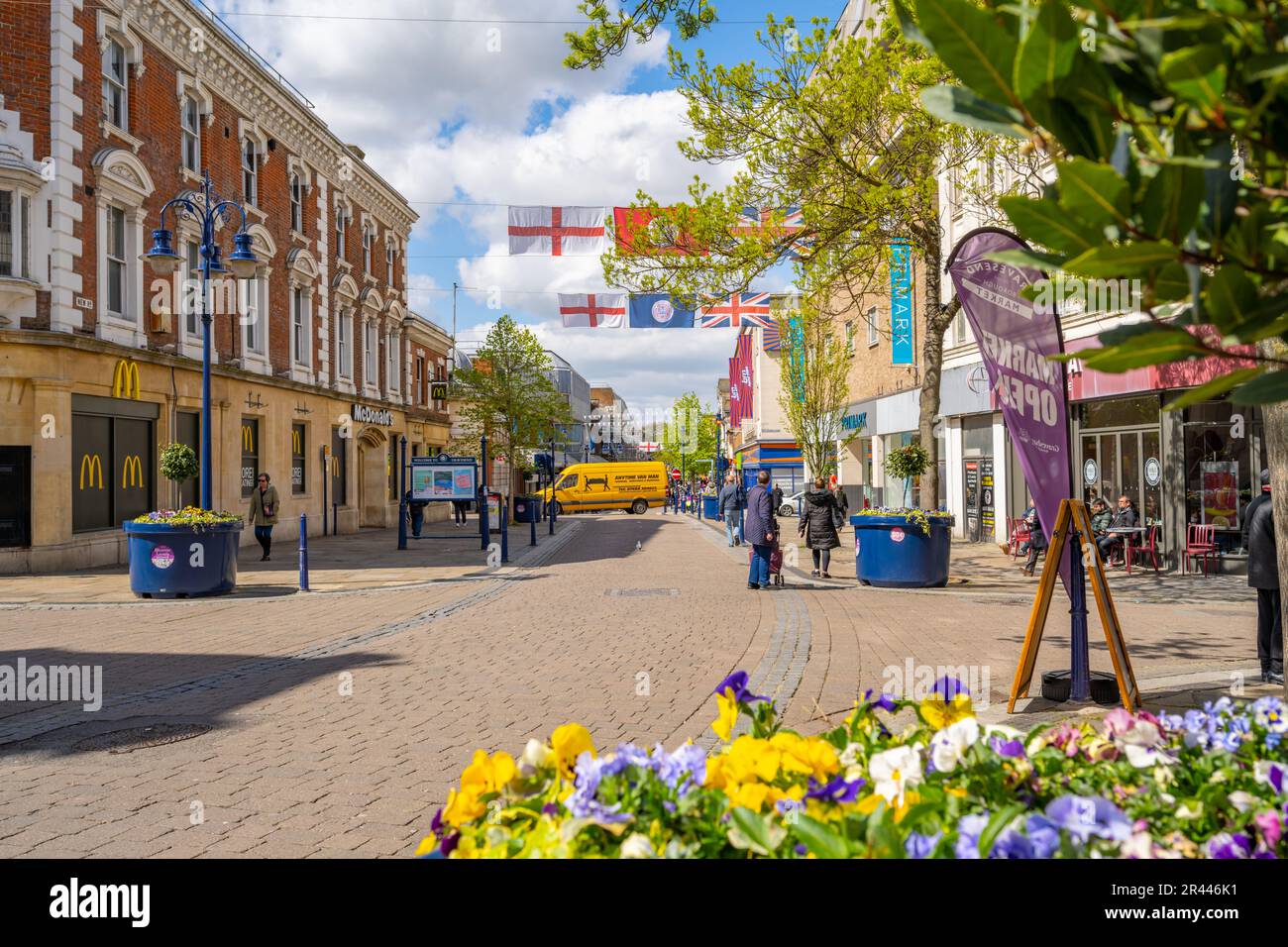 New road Gravesend with banners for coronation in Gravesend Kent Stock