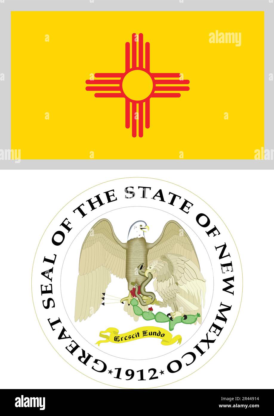 New Mexico US State Flag and Coat of Arm Design Stock Vector