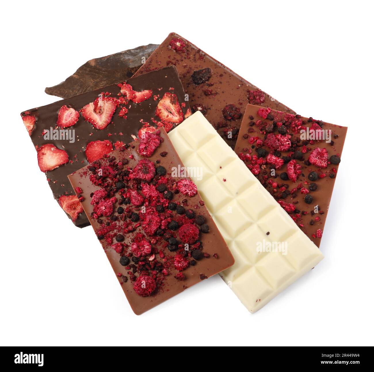 Chocolate bar with freeze dried berries on white background Stock Photo ...