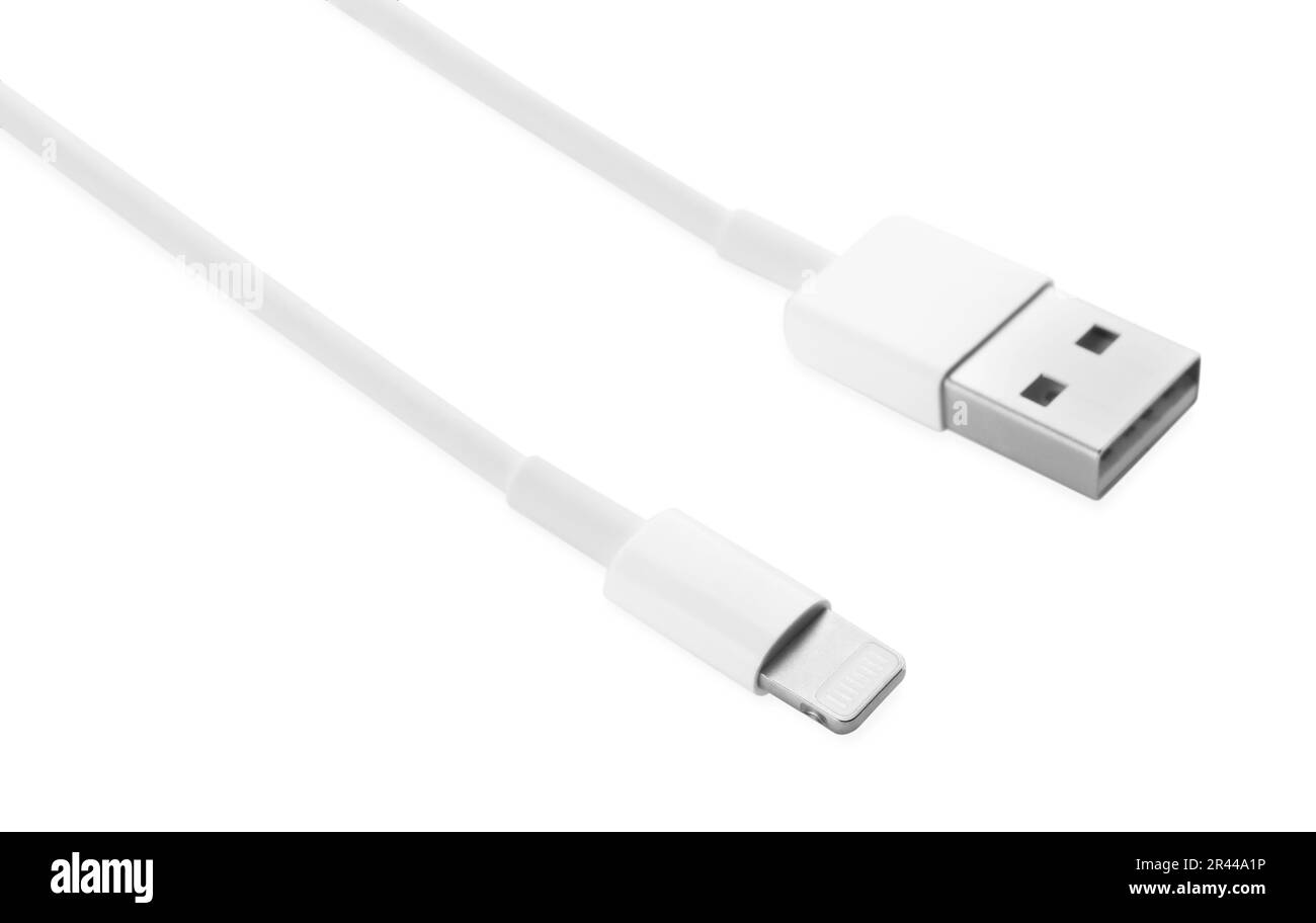 USB to lightning cable isolated on white. Modern technology Stock Photo